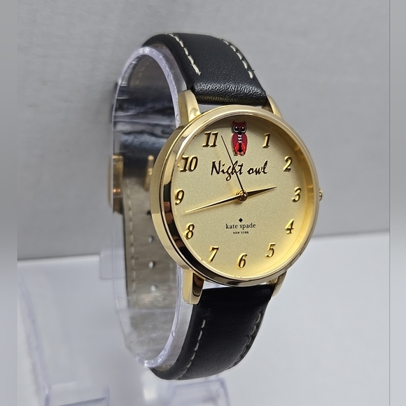 Womens Kate Spade New York Night Owl Watch New Battery Rare Gold Tone Black - Picture 3 of 11